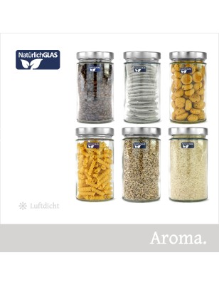 NatürlichGLAS® Einmachgläser mit silbernem Schraubdeckel 6x 720 ml Set Schraubgläser mit Deckel Vorratsdosen aus Glas, Ø 82 mm