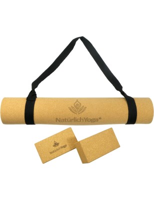 NatürlichYoga® - Yogamatte Und Yogablock Set Mit Zwei Stück Aus Echtem Kork